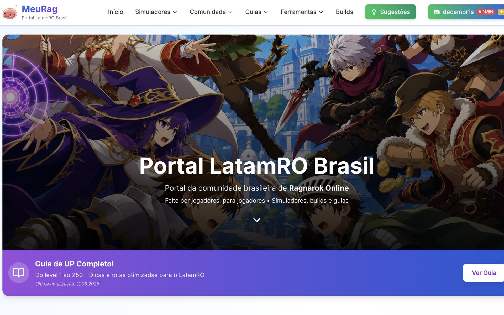 MeuRag, the Brazilian LatamRO community portal, with its Ragnarok Online hero artwork