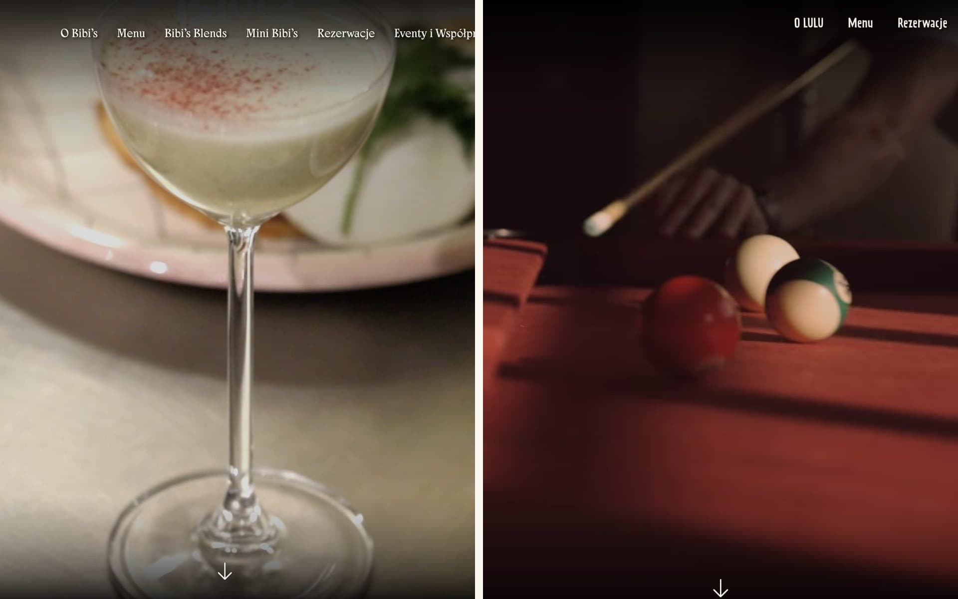 The Bibi's and LULU websites side by side: one cream and airy, one dark and cinematic